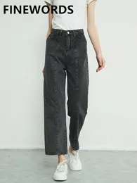 Jeans -Finstwörter 2022 Frühlingshoch Taille Straight Jeans Frauen Korean neue Mode Mom Jeans in voller Länge lose Weitbein -Jeanshosen