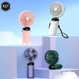 Andra apparater handhållna fläkt LED Display skärm USB Pendant Neck Portable Liten Electric Fan Home Office Desktop Foldbar Summer Air Cooling Fan 1PC J240423