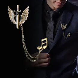 Brooches Fashion Classic Men's Notes Vintage Sword Angel Wing Suit Brooch Tidal Women's Rhinestone Neckline