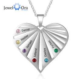 Necklaces Personalized 6 Birthstones Necklaces for Women Custom Name Stainless Steel Heart Pendant Necklace Family Mothers Day Gift