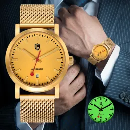 Zestawy Berny Watch for Men Automatic Selfind Gold Watch Luksusowa marka Super Luminous Mechanical Swiss RailroadWatch Men 5atm