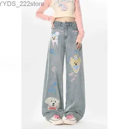 Jeans femminile americano jeans femminile 2023 nuovo design coreano cartone animato cognello stampato sciolto dritta casual dolce pantaloni in stile cool yq240423