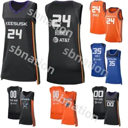 코네티컷 선 블랙 2024 Rebel Edition Custom Basketball Jersey Black Orange Blue Jonquel Jones Dewanna Bonner 저지 남자 여자 청소년 어린이