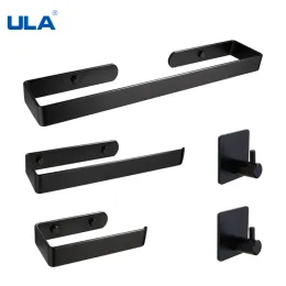 Toothbrush ULA Free Drill Black Bathroom Hardware Set Robe Hook Towel Rail Rack Bar Shelf Tissue Paper Toothbrush Holder Bath Accessories