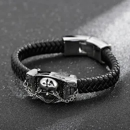 Braccialetti di fascino Haoyi Gothic in acciaio inossidabile Bracciale maschile maschile in pelle nera Punk Skull Gioielli regalo