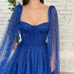 Shinny TULLE Вечернее платье Royal Blue Elegant возлюбленная A-Line Prom Gown Женское ночное платье с плащом