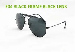 1pcs homens homens piloto óculos de sol designer de marca uv400 copos de quadro preto lente de vidro preto 62mm com caixas6656753