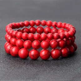 Fios 6/8/10 mm de pedra natural Bracelets de contas vermelhas para homens Mulheres lava vulcânica Tigre Eles
