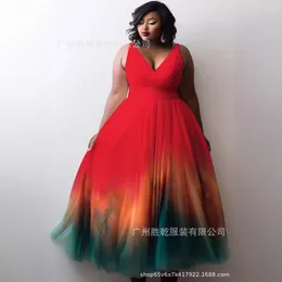 Plus Size Dresses 2024 Women's Oversized Pleated Printed Ceremony Commanding V-neck High Waist Summer One-piece Dress