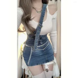 Work Dresses Women Two-piece Set Of Gentle Style And Elegant Lazy T-shirt With Shoulder Strap Denim Short Skirt Sweet