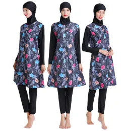 Одежда Peifu 2020 Printed Floral Full Cover Musswear Women Women Исламский консервативный купальник хиджаб пляжная одежда купается молния