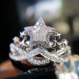 Band Huitan Chic Star Design Women's Rings med bländande kubik Zirconia Romantiska bröllopsfest fingrar gåva Nyligen trendiga smycken