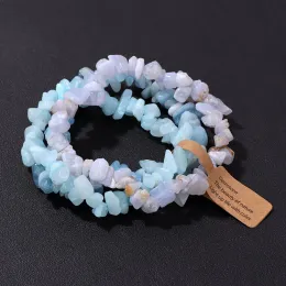 Strands Irregular Chips Natural Stone Bracelet Aquamarine Beads Crystal Quartz Gravel Reiki Bracelets Energy Jewelry for Women Men Gift