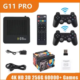 콘솔 G11 프로 레트로 비디오 게임 콘솔 게임 스틱 게임 패드 256G 4K HD TV 2.4G 무선 더블 컨트롤러 N64/PSP 용 60000 게임