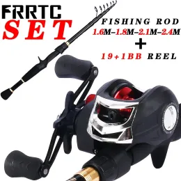 Tillbehör Fiske combo set teleskopisk fiskespö med 19+1BB Baitcasting Fishing Reel för sötvatten eller saltvatten utomhus resefiske