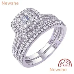 Pierścień Solitaire She 2pcs Pierścienie dla kobiet Solid 925 Sterling Sier Sier Reagement Bridal Zestaw ślubny 1.6ct Halo Round Cut Aaaaa Cyrcon Dostawa OT2Rz