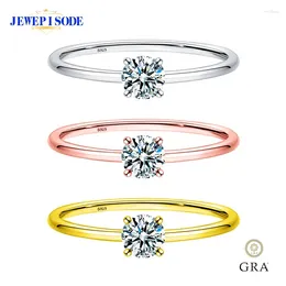 Anelli di cluster Jewepisode Moissanite Ring 925 Sterling Silver Simple Wedding Bands Engagement con Regali di gioielleria del certificato GRA