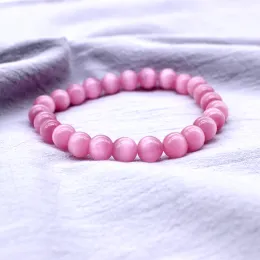 Strands Fashion Natural stone Cute 4/6/8/10/12MM Pink Cat eye Beads Bracelet Bangle for Women Opal Bracelet Jewelry