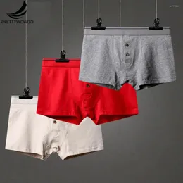 Underbyxor Prettywowgo 2024 Boxershorts Bomullsfast färg Plus Size Soft Mens Boxers M L XL 2XL 3XL 2432