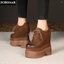 Sapatos casuais mulheres tênis tênis treinadores de plataforma de couro marrom 16 cm saltos de outono cunha de mulher respirável altura aumentando