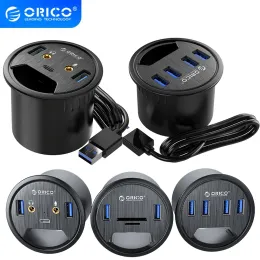 Sürücüler ORICO Masaüstü Grommet USB 3.0 HUB Ses Kartı Tip C Splitter SD TF Dock İstasyonu, Masaüstü PC için bağlantı noktası okuyucu adaptörü Splitter ile