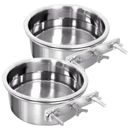 Matning 2st Safe Dog Water Bowl Anti Slip Hanging Practical Screw Fited Rostfritt stål Inget utsläpp Hållbart kattbur för låda