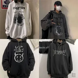 Hoodies Gothic Men Autumn and Winter Korean Ins Dark Retro Haruku Sanskrit Letter Drukowanie BF Loss Plus Sweater z kapturem 201123