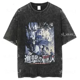 デザイナーメンズTシャツアニメ攻撃タイタンアシッドウォッシュTシャツグラフィックティーサマーヒップホップハラジュクストリート特大トップスコットンマンガヴィンガーティーマン5640