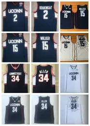 Сшитые мужчины NCAA UConn Huskies College Jerseys Kemba Walker 15 Bouknight 2 Ray Allen White 34 Navy Basketball Jersey