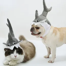 Caps Haustierhut für Halloween Kostüm Süße und lustige Hunde Katze Spielzeug Kauen Hut Kopfbedecke Haiform Verstellbare Größe GLASTISCHE WARZE KAPPE