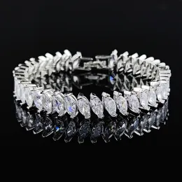 Strands 2023 New Marquise Oval Square Cut Luxury Silver Color on Hand Tennis Bracelet Bangle for Women Party Gift Jewelry S7990