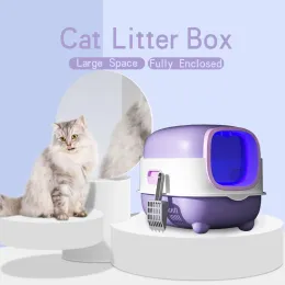 Коробки большого размера кошачья ящик с полной закрытой лопатопродажной дезодорант -туалет с закрытой негабаритной емкость