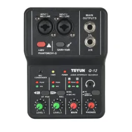 Equipment Portable Audio Interface Professional Mini External Sound Card Mixer 48V Computer Guitar Studio PC Record Teyun Q12 Equipment