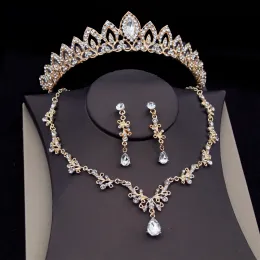 Necklaces Fashion Crystal Bridal Jewelry Sets for Women Tiaras Earrings Necklace Crown Wedding Dress Bride Jewelry Set Accessories