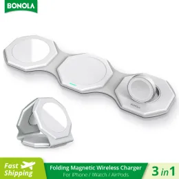 Chargers Bonola 15W Magnetic Wireless Charger 3 in 1 Foldable for iPhone 15pro/13/14 Portable Fold Chargers for AirPods Pro/iWatch 9/8/7