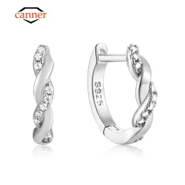 귀걸이 Canner D 컬러 Moissanite round Earring 925 여성 웨딩 보석 선물 펜디스 아로스를위한 스털링 실버 크로스 후프 귀걸이