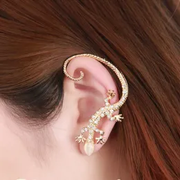Earrings Góticos Punk Punk Crystal Lizard Ear punhos para mulheres colorido dourado cor prata shinestone Animal Geckos Brincos de clipes 1pc