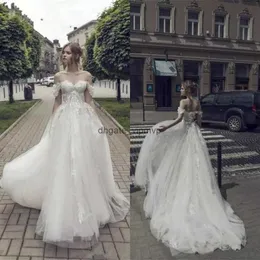 Riki Dalal Wedding Dresses Off Shoulder Bridal Gowns Sleeveless Lace Appliques Backless Sweep Train Custom Made A-Line Wedding Dress