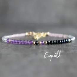 Strands Empath Protection Bracelet with Black Tourmaline Rose Quartz Amethyst Labradorite, Crystals Jewelry, Adjustable Healing