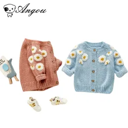 Cappotti angou a maglia ricamata da cardigan bambine maglione cappotto margherite fiore a maniche lunghe dolci morti da bambino abiti da bambina