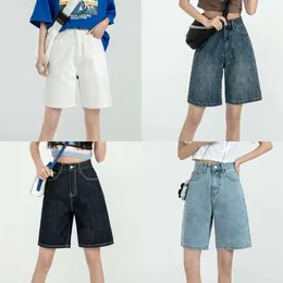 Solid Zhisilao knä längd denim shorts kvinnor pojkvän avslappnad hög midja bred ben jeans sommar 220629