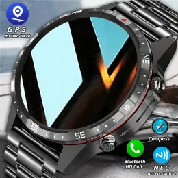 Watches 2023 NY NFC Bluetooth Call Men Smart Watch 1,6 tum AMOLED BUSINESS WACKES COMPASS GPS Sports Track Smartwatch för Metal Body