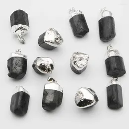 Pendant Necklaces Natural Gem Stone Black Raw Ore Tourmaline Silvering Irregular Necklace Reiki Charms Healing Energy Jewelry Making 10Pcs