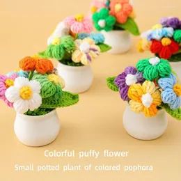 Decorative Flowers Crochet Flower Potted Plant Knitted Bonsai Finished Hand Woven Artificial Car Home Desktop Decor Gift For Friends