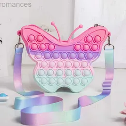 Декомпрессионная игрушечная сумка для плеча с бабочкой с радужным облаком, всплывающая кошелек для девочек Sensory Fidget Toy Silicone Suck Sack Push D240424