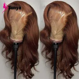 HD 13x4 Chocolate Brown Lace frontal Human Human Wigs for Women Body Wave Transparent 360 Full Frontal na venda de folga 240408