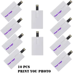 Drives 10st/Lot Custom Logo Print Photography Credit Card USB 2.0 Stick flash -enhet 4GB 8 GB 16 GB 32 GB visitkort