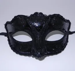 Party Maski Kobiety Dziewczyny Sexy Black Lace Edge Venetian Masquerade Hallowmas Mask Maski z lśniącą brokatową maską taniec P3700396