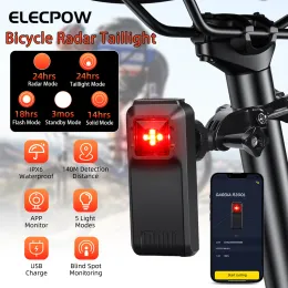 Işıklar Elecpow Bisiklet Akıllı Radar Kuyruk Işık Bisiklet Güvenli Arka Lamba Kör Nokta IPX6 Su Geçirmez Fren Algılama Lambası 4 Aydınlatma Modu