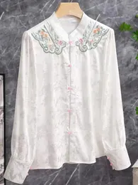 Blusies femininas de alta qualidade Mulberry seda pesada bordado jacquard stand colar shirt estilo chinês top elegantes